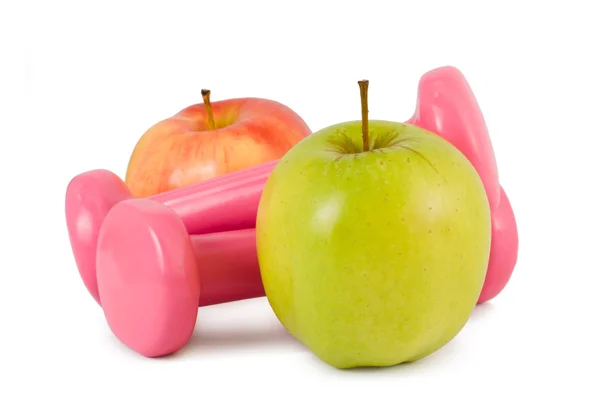 Činky a jablka — Stock fotografie