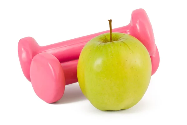 Två hantlar och äpple — Stockfoto