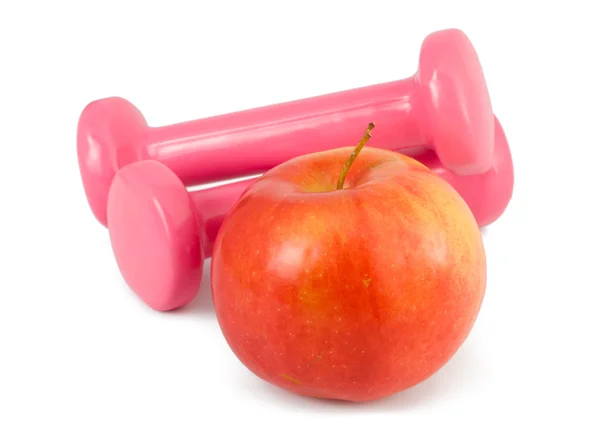 Dos pesas y manzana —  Fotos de Stock