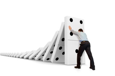 Domino effect, man withstands moving down. clipart