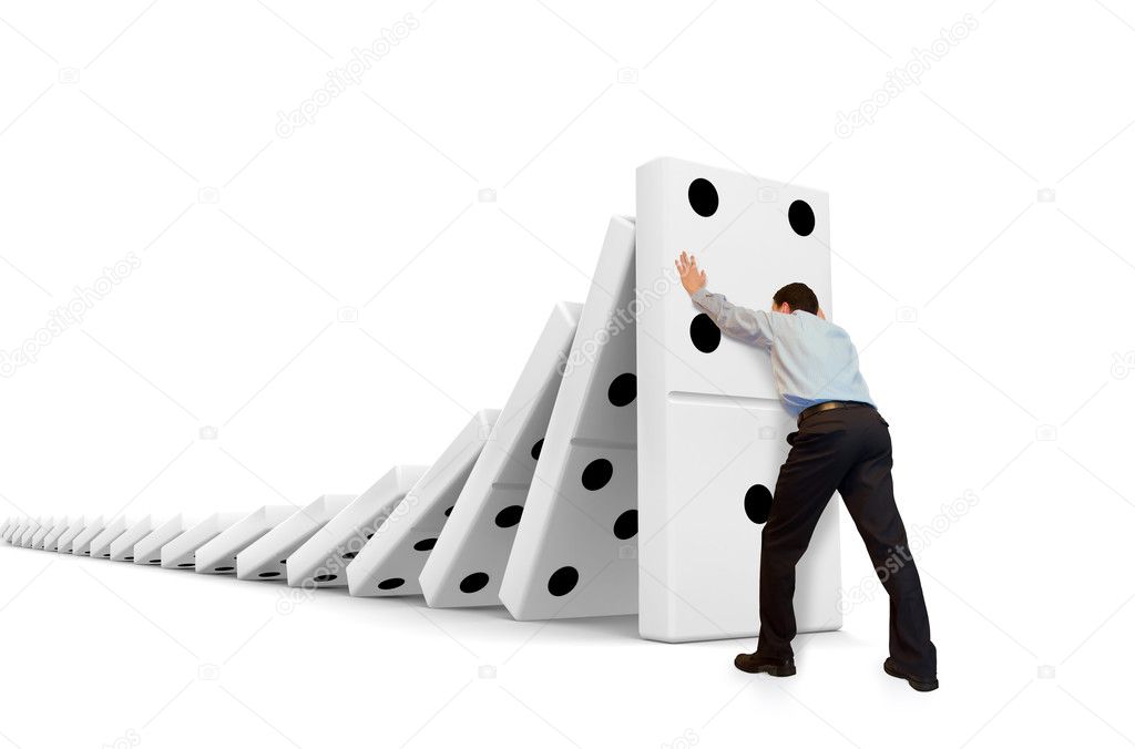 Domino effect, man withstands moving down.