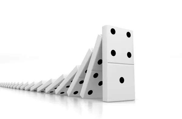 Domino-effect geïsoleerd op wit, crisisconcept. — Stockfoto