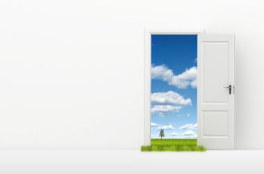 Empty room with open door. clipart