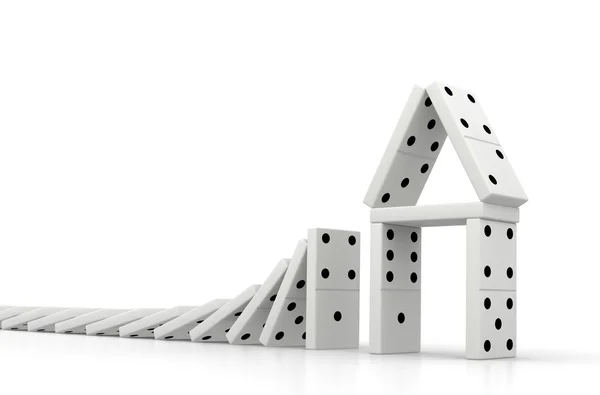 Domino Effect Koncept för fastighetskris 3D-konvertering. — Stockfoto