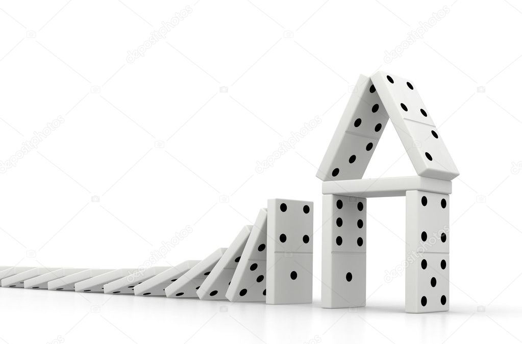 Domino Effect Real Estate Crisis Concept 3D Rendering.
