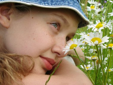 Girl with daisies clipart