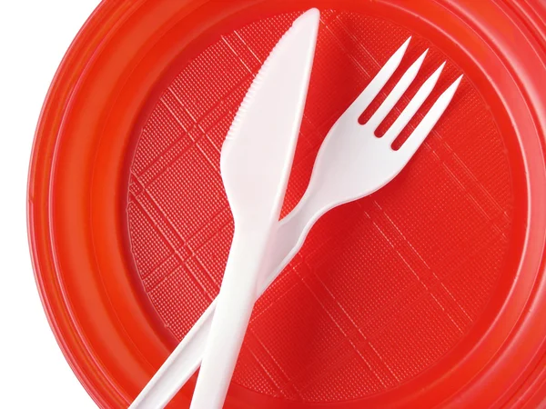 Red disposable plate — Stock Photo, Image