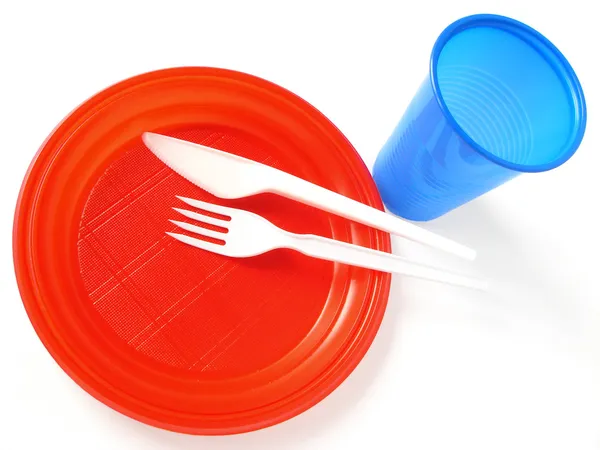 Пластиковий посуд — стокове фото