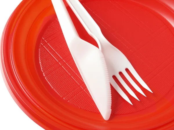 Red disposable plate — Stock Photo, Image