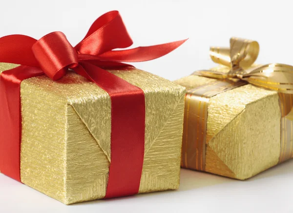 Gold gift boxes Stock Photo