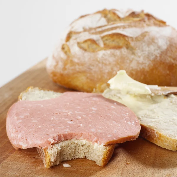 Bread with sausage — Stock Photo, Image