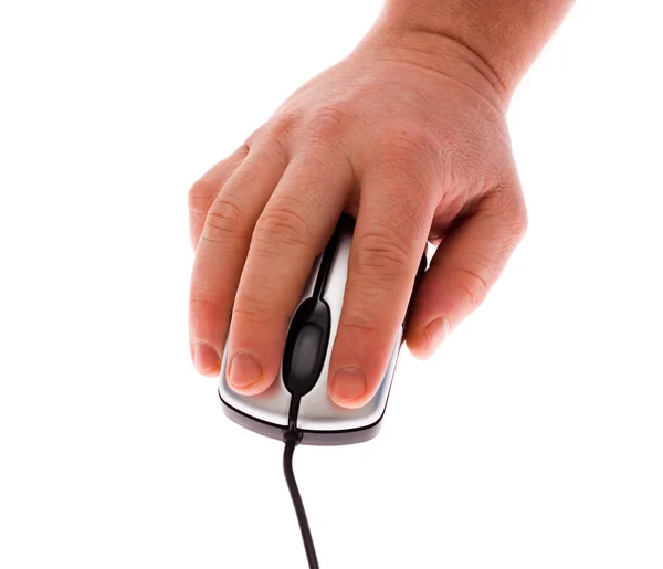 stock image Human hand on computer mouse, isolated