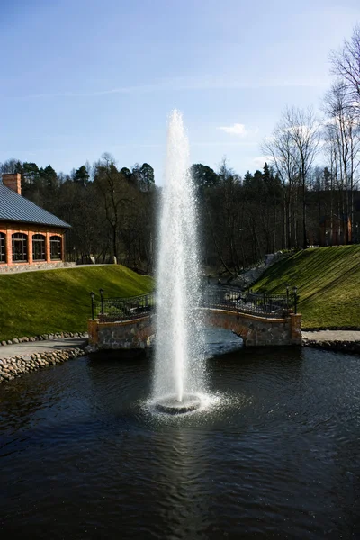 喷泉在公园里，春天 — 图库照片
