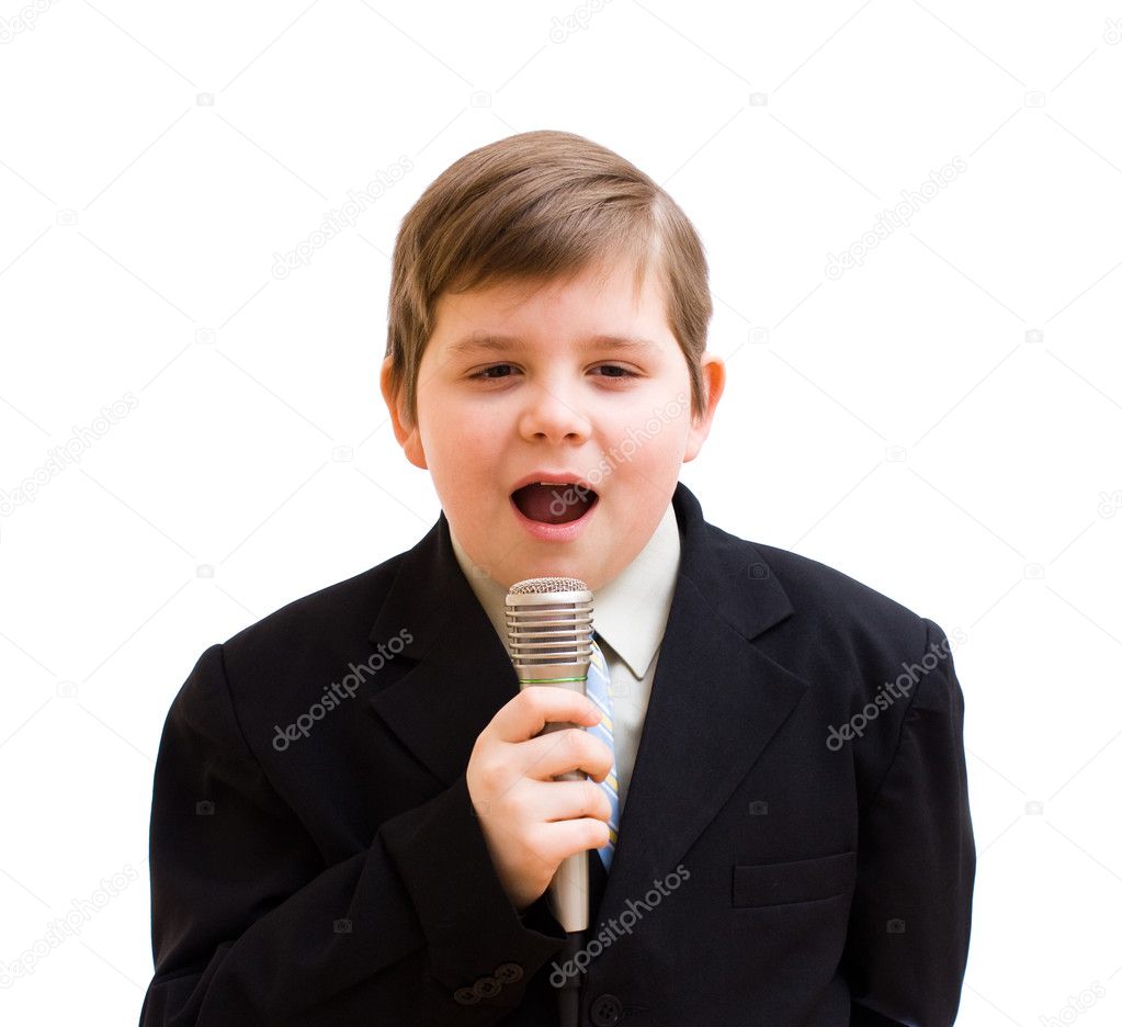 Boy singing in a karaoke