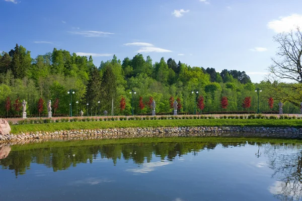 Tavaszi park, egy tó — Stock Fotó