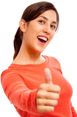 Happy Young Lady Showing Thumb clipart