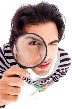 Man looking with magnifying glass clipart