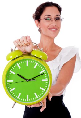 Business woman with green clock clipart