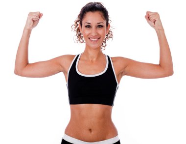 Woman raising her hands doing exercises clipart