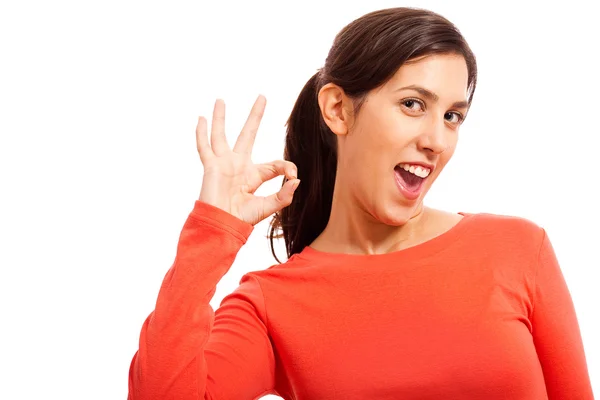 Happy Young Lady Showing good sign — Stock Photo, Image