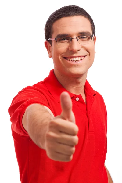 Gelukkig jonge mannen tonen duim — Stockfoto