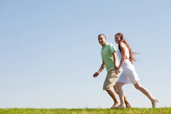 Young Couples Running At Park — Stock Photo, Image