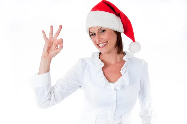 Santa lady zobrazeno perfektní gesto — Stock fotografie
