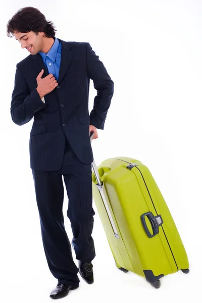 Un homme regardant vers le bas avec ses bagages — Photo