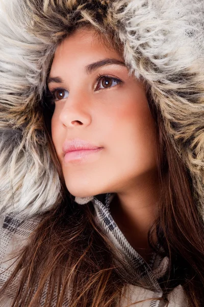 Closeup menina usando chapéu de lã — Fotografia de Stock