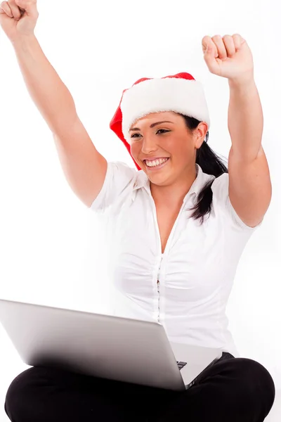 Santa woman enjoy her online shop — Stock Photo, Image