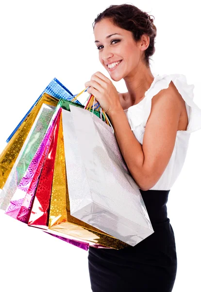 Women smiling with shopping bags — Stock Photo, Image
