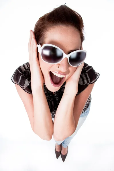 Women embarrassing with sunglass Royalty Free Stock Photos