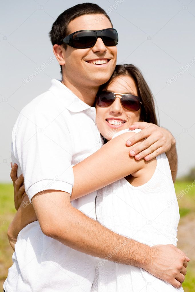 Romantic couple hugging