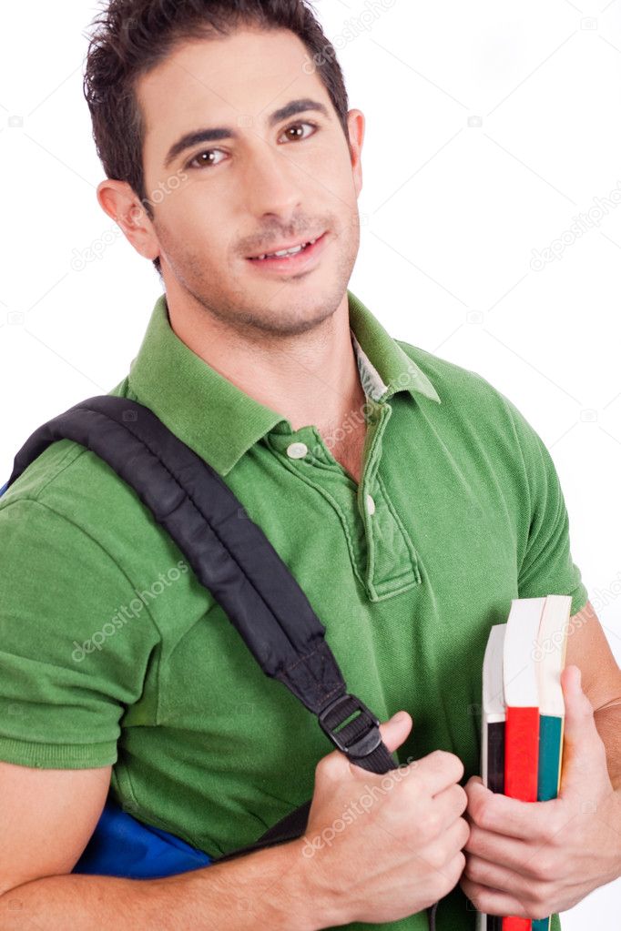 Student carrying bag and books