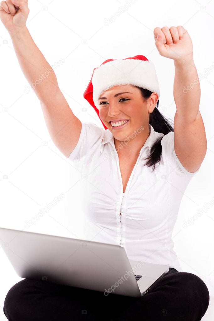 Santa woman enjoy her online shop