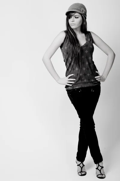 Zwart-wit foto van een brunette model — Stockfoto