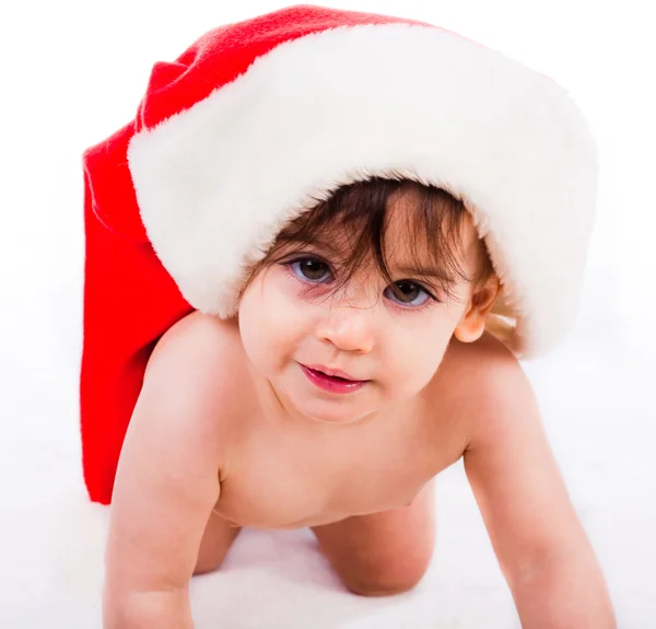 Baby in santa hat crawling — Stock Photo, Image
