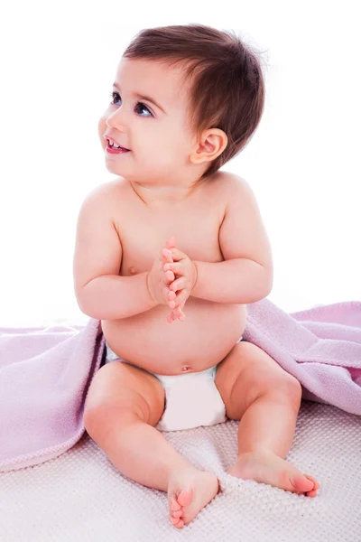 Baby zitten en glimlachen — Stockfoto