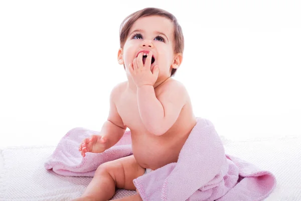 Bebê rindo com a boca aberta — Fotografia de Stock