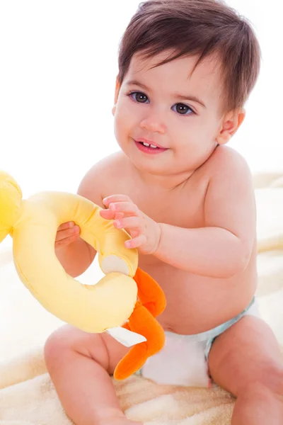 Baby play with doll — Stock Photo, Image