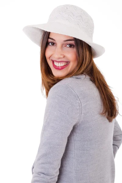Modelo sorridente com chapéu — Fotografia de Stock