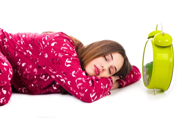 Women sleeping with the alarm — Stock Photo, Image