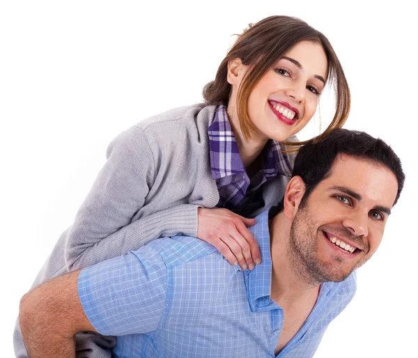 Hombre cargando a su novia en la espalda —  Fotos de Stock