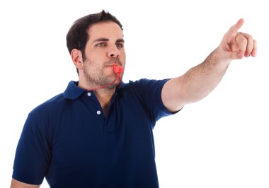 Sports coache whistling and pointing up clipart