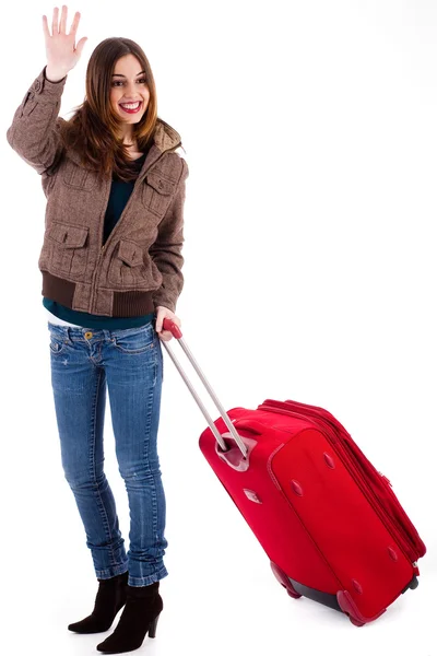 Молоді жінки подорожують з валізою — стокове фото