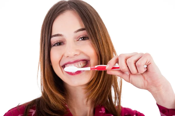 Women brushing her teeth — Stock Photo, Image
