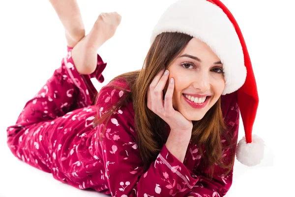 Santa girl relaxing and smiling — Stock Photo, Image
