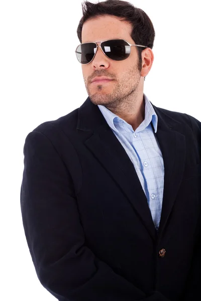 Jovem homem de negócios usando óculos de sol — Fotografia de Stock