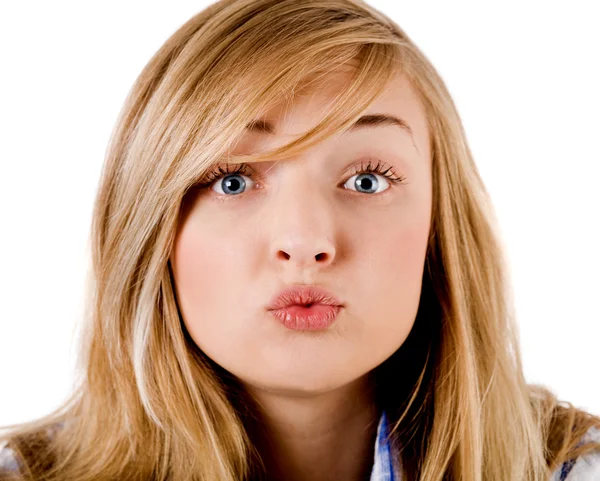 Young girl give kiss to the camera — Stock Photo, Image
