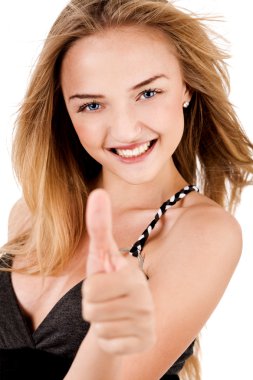 Happy Young Lady Showing Thumb clipart